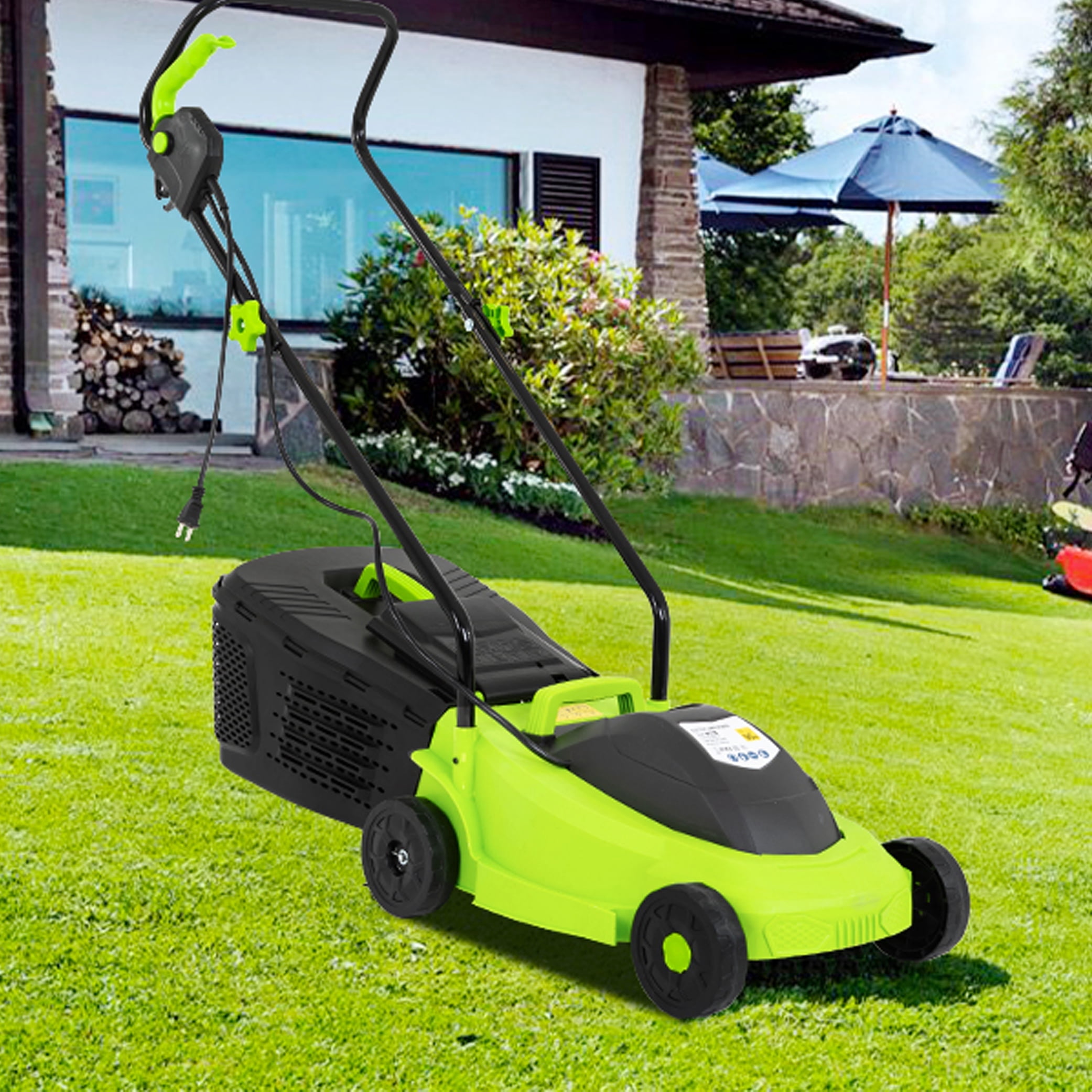 XF XINFENG Electric Lawn Mower Grass Cutter, Corded 12 Amp, 13-Inch Dethatcher with Collection Box, Automatic Trimmer for Garden