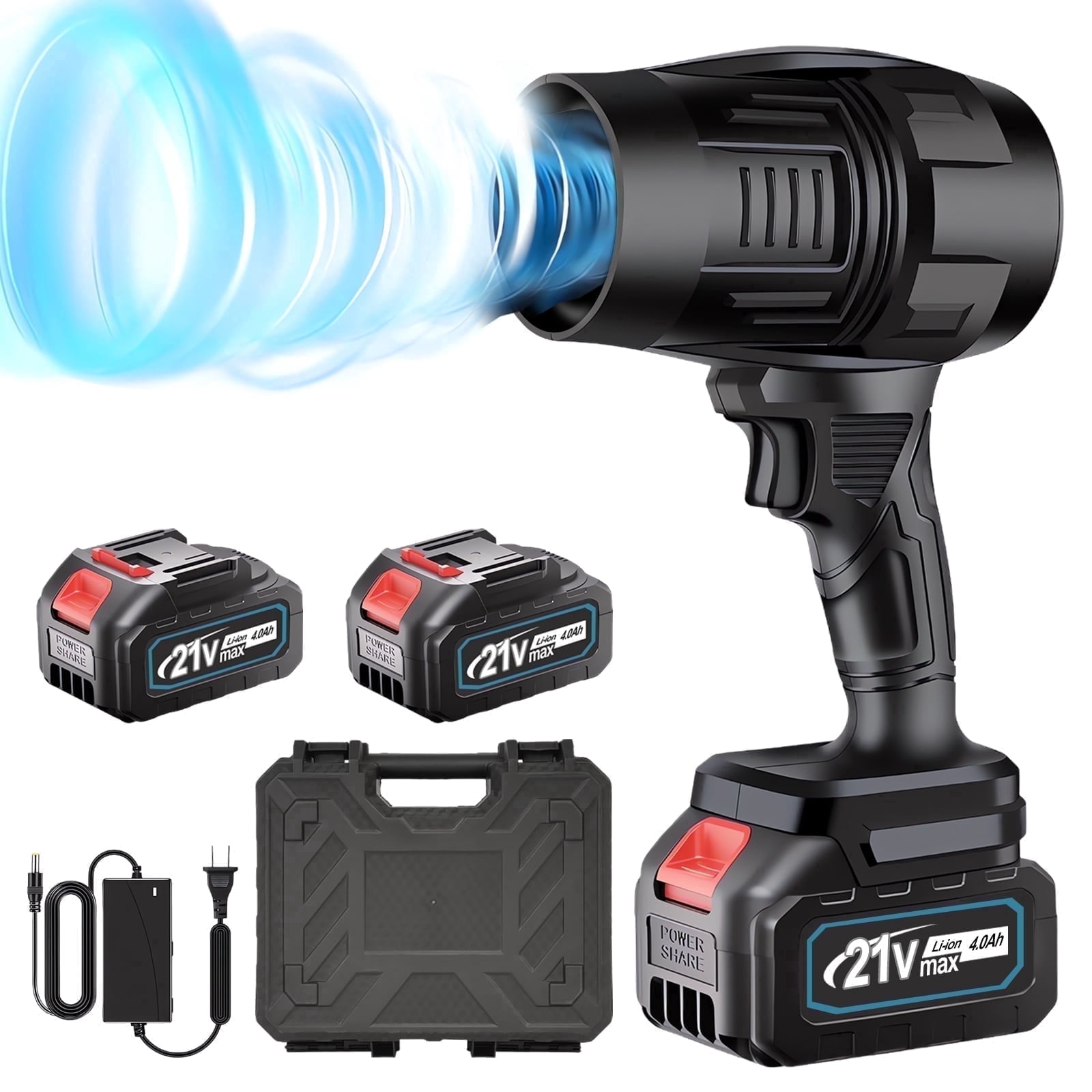 Cordless Leaf Blower with 21V 2×4.0Ah Battery and Charger, 80000RPM 850W Lightweight Electric Leaf Blowers for Lawn Care, Black