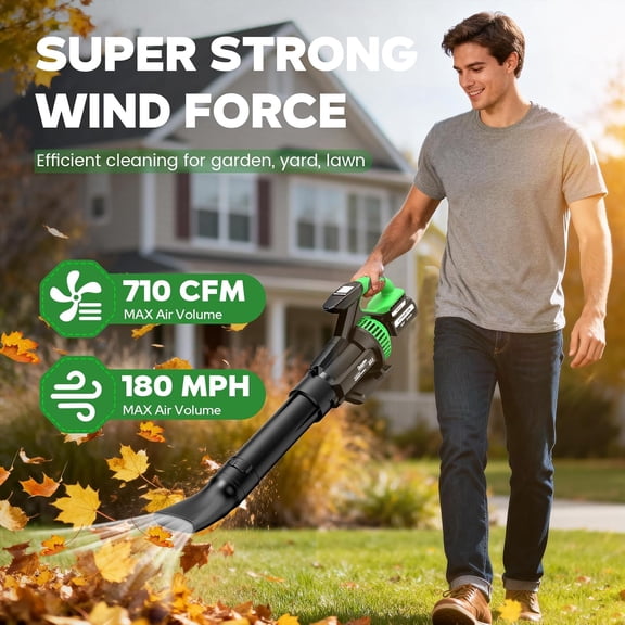 Electric Leaf Blower Cordless with Battery and Charger, 710 CFM/180 MPH Brushless Leaf Blower with Shoulder Strap, 2X 5500 mAh Batteries, 3-Speed Modes, Handheld Blowers for Lawn Garden Yard Care