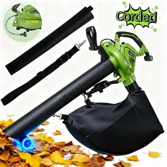 GASKY 120V 12Amp Corded 3 in 1 Leaf Blower/Vacuum/Mulcher, 495CFM/199MPH, 6 Speeds Outdoor Vacuum Cleaner Electric Leaf Blowers for Lawn Care, Lightweight, Green