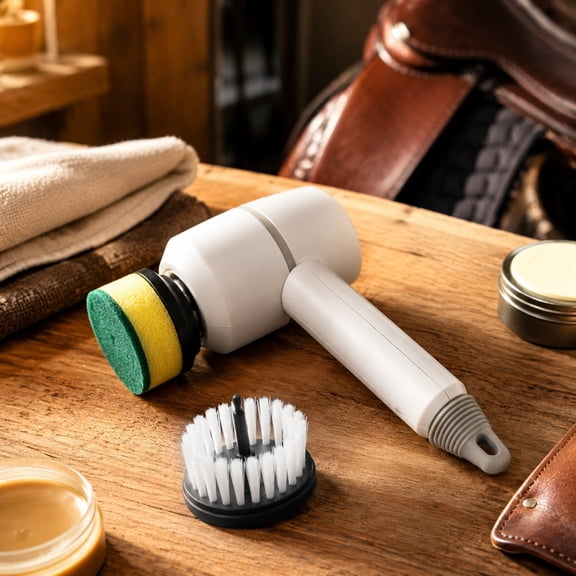 Electric Leather Saddle Polisher, USB Rechargeable Cleaning Brush with Interchangeable Heads, Multi-Use Horse Tack Care Tool