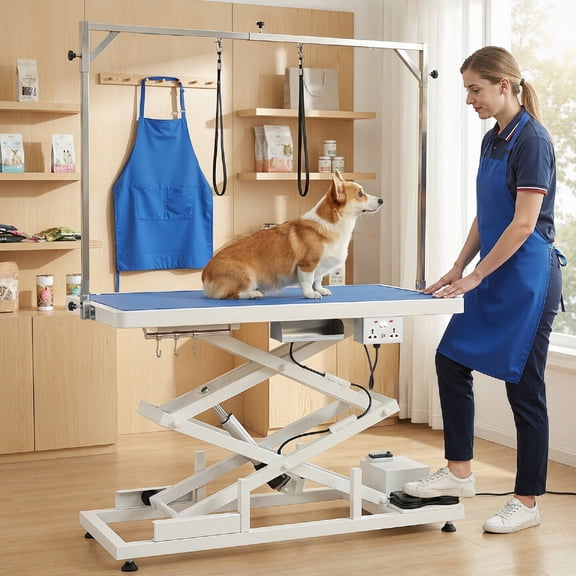 Electric Lift Pet Dog Grooming Table, 49 Inch Heavy Duty 8'' -44'' Adjustable Height Professional Pet Grooming Table