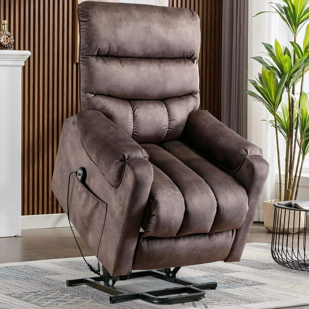 Yangming Power Lift Recliner Chair for Elderly Old People Lift Chair for Seniors Fabric Reclining Chair with Side Pocket Sofa Chair for Living Room with Overstuffed Armrest Brown Walmart Business Supp...