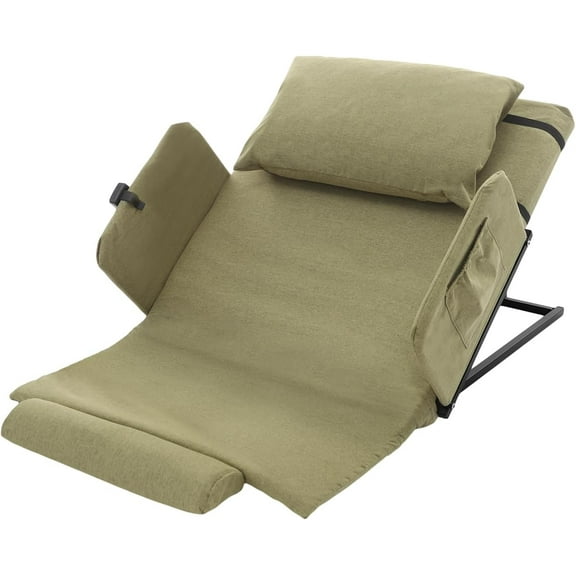 Electric Lifting Bed Backrest with Remote Control, Adjustable Power Lifting Bed Backrest with Soft Headrest and Armrest, Electric Lifting Bed for Elderly Up and Down (Green, Fixed armrest)
