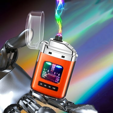 Electric Lighter with Digital Display and Flashlight Type C Rechargeable USB Lighter, Plasma Arc Lighter Waterproof and Windproof Flameless Cool Lighter for Camping Hiking Outdoor Activities