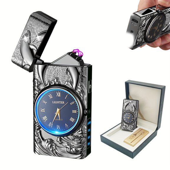 Electric Lighter, LED Power Display Touch Sensor Lighter, Plasma Dual Arc Lighter, Windproof USB Rechargeable Lighter, for Fire Making, BBQ, Fireworks, Candles, Camping - Outdoor Indoor