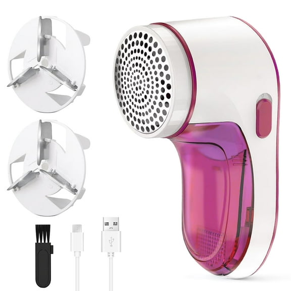 Electric Lint Remover, Rechargeable Sweater Shaver, Cordless Fabric Defuzzer with 3 Blades for Clothes Fuzz, Pills, Red
