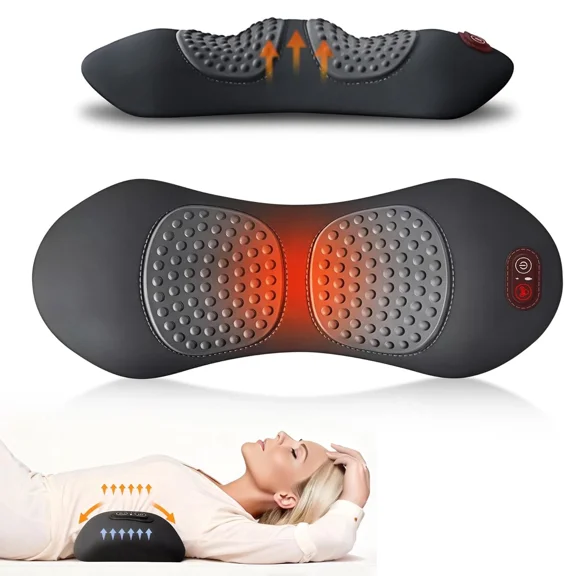 Electric Lumbar Massager,3 In 1 Electric Lumbar Support Pillow with Heated, Vibration and Traction,Triple Fusion Lower Back Support