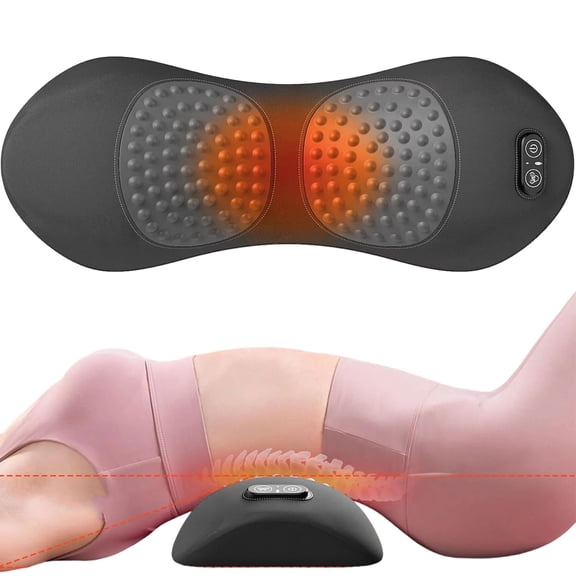 Electric Lumbar Support Pillow, Triple Fusion Back Massager for Pain Relief Deep Tissue, with Traction, Vibration & Heat and Against
