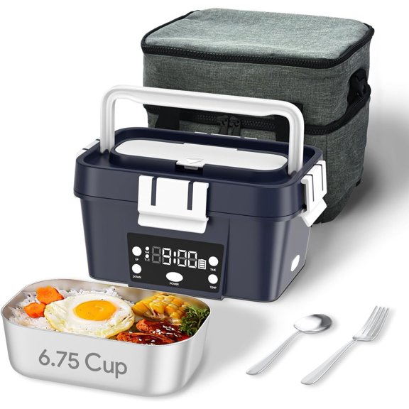 Electric Lunch Box, 6.75 Cup Automatic Warmer (212?F), Rechargeable Portable Heated Meal Container for Office, Travel, Outdoor