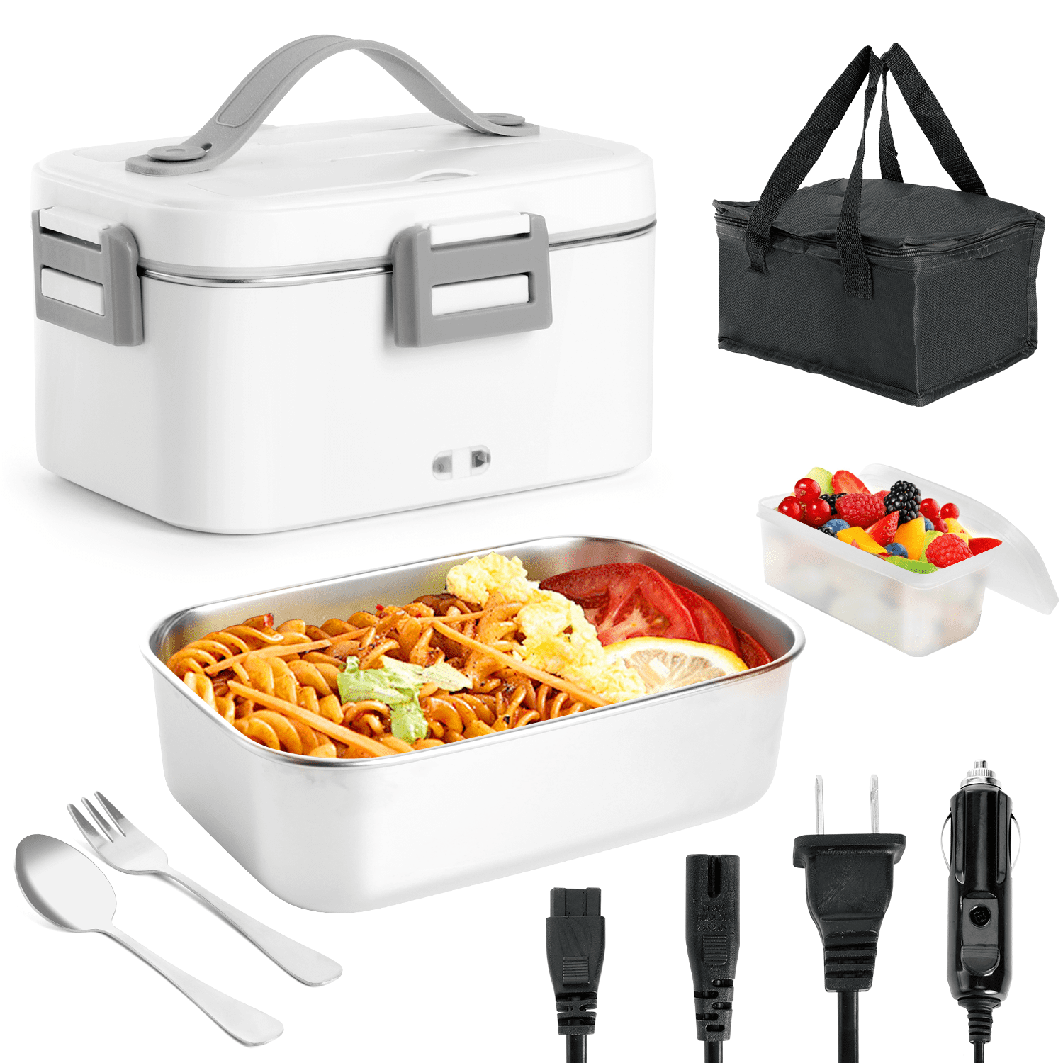 KING BOWOLF Electric Lunch Box & Portable Food Warmer 1.8L  Fast Heating, LeakProof Stainless Steel Heater for Adults | Car, Truck, Office, School & Travel (12V/24V/110V)