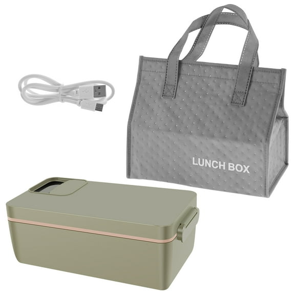 Electric Lunch Box Food Heater 1L Capacity Cordless Heated Food Box Leakproof Food Warmer 40W Portable Electric Food Box with Insulated Bag USB Rechargeable Food Box for Office Car Outdoor