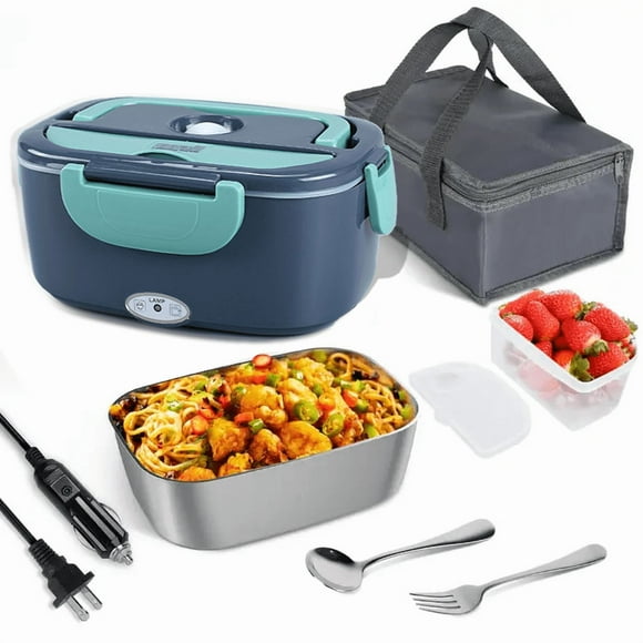 Electric Lunch Box Food Heater, 3 in 1 Heating Lunch Box for Work/Car/Truck, Heated Lunch Boxes for Adults with 1.5L Stainless Steel Container, 12V 24V 110V ( Blue)