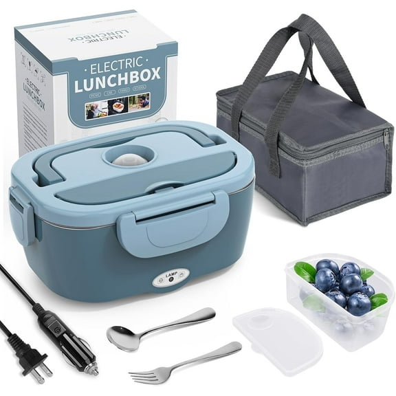 Electric Lunch Box Food Heater, 3 in 1 Ultra Quick Heated Lunch Boxes for Adults, 12V/24V/110V Portable Food Warmer for Car/Truck/Office With Fork Spoon and Insulated Carry Bag
