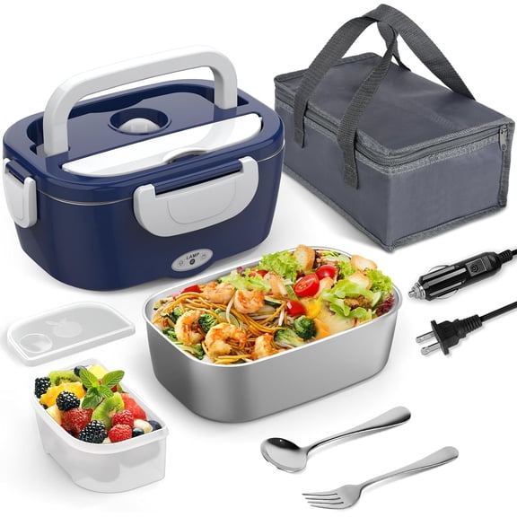 Electric Lunch Box Food Heater 80W Heated Lunch Box for Adults 12V 24V 110V 220V Portable Food Warmer LunchBox Lonchera Eléctrica Portátil for Car Truck Work Driver Christmas White Elephant Gift