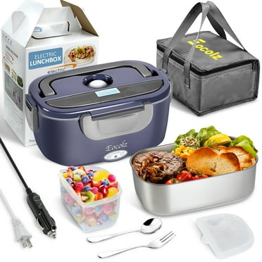 Electric Lunch Box Food Heater Warmer, Eocolz 2 in 1 Portable Lunch Box for Car Truck Home Work Leak Proof with 1.5L Removable 304 Stainless Steel Container & Spoon 2 Compartments 110V 12V 24V