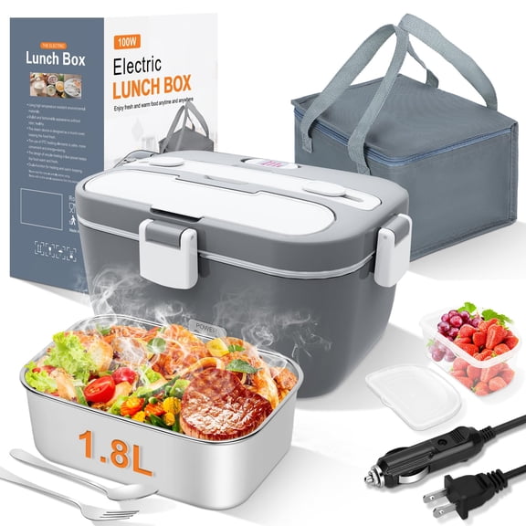 Electric Lunch Box Food Warmer, 1.8L Heated Lunch Box for Adults 100W Fast Heating, Portable Food Heater for Car, Truck, Office, Work, Travel, Construction Site, Gifts