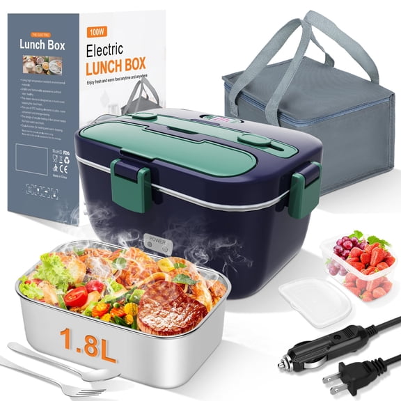Electric Lunch Box Food Warmer, 1.8L Heated Lunch Box for Adults 100W Fast Heating, Portable Food Heater for Car, Truck, Office, Work, Travel, Construction Site, Gifts