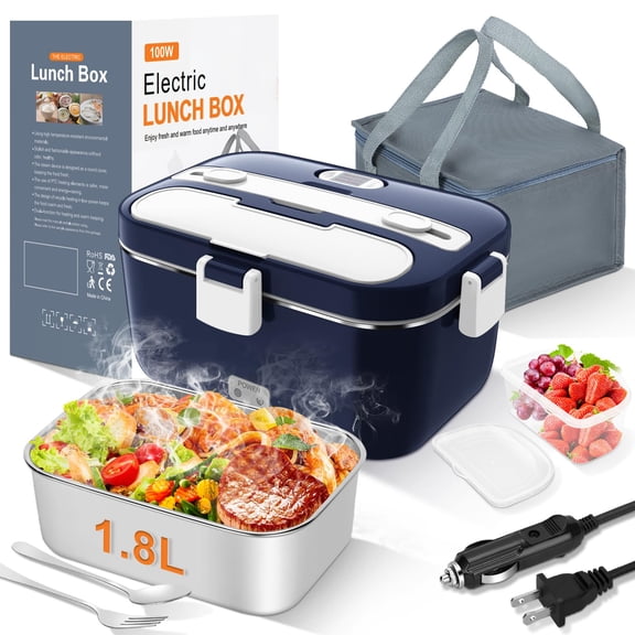 Electric Lunch Box Food Warmer, 1.8L Heated Lunch Box for Adults 100W Fast Heating, Portable Food Heater for Car, Truck, Office, Work, Travel, Construction Site, Gifts