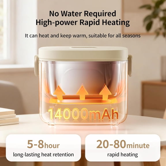 Electric Lunch Box Food Warmer: 800mL Cordless Electric Lunch Box for Adults, Long-lasting battery-powered, Easy to clean & Safe usage, Portable Fast Heating Lunch box for Car, Truck, Work,Travel