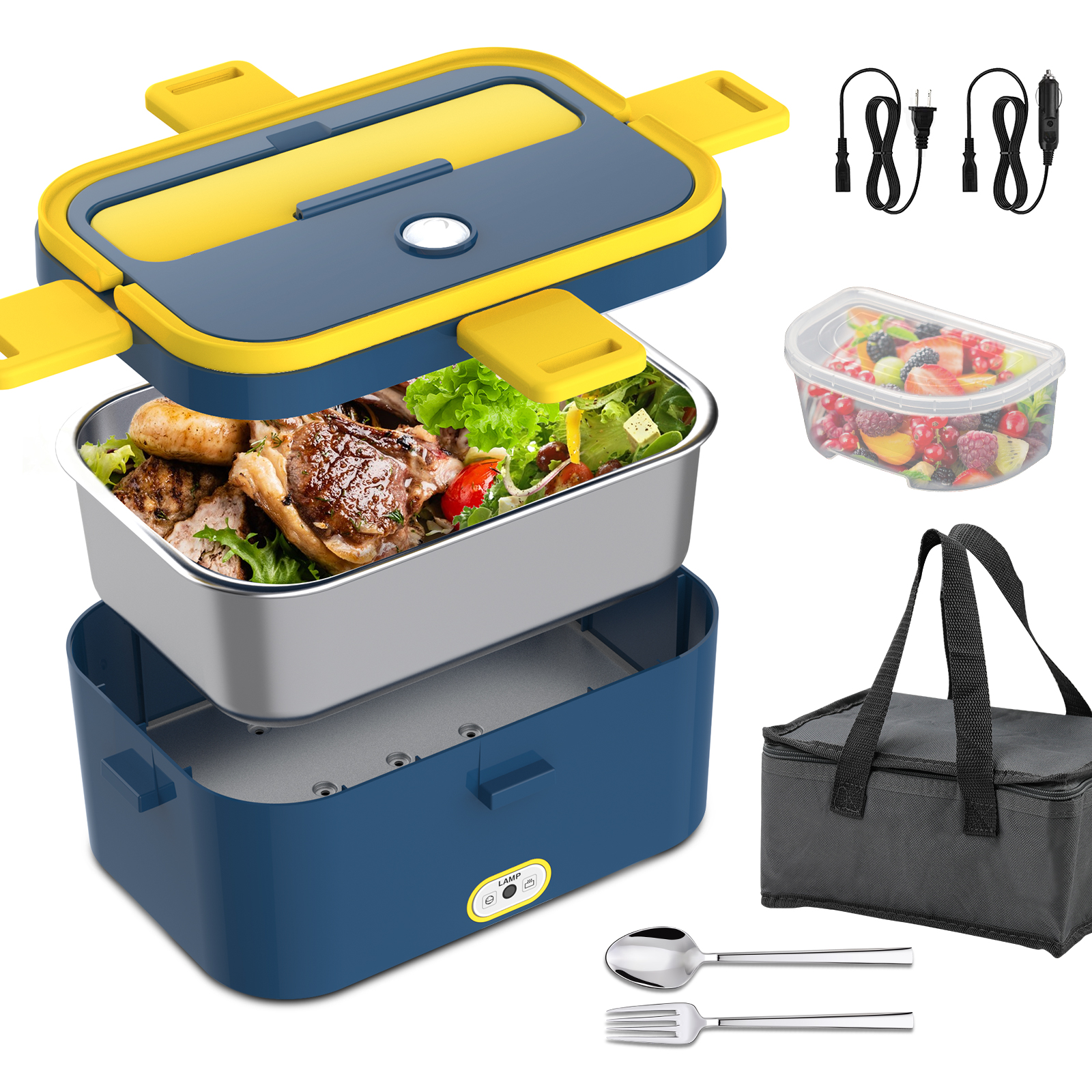 Lunch Box All-in-One Con Posate E Contenitore Salse - 1250ml 4 Scomparti - Contenitore Per Pranzo Ermetico Adatto A Microonde E Lavastoviglie (Nero)