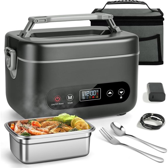 Electric Lunch Box for Men, 1.2L Cordless Heated Lunch Box, 24000mAh Rechargeable Portable  Warmer with Auto Temperature Control, 5-Sided Heating, Leakproof, for Office, Outdoors & , Black