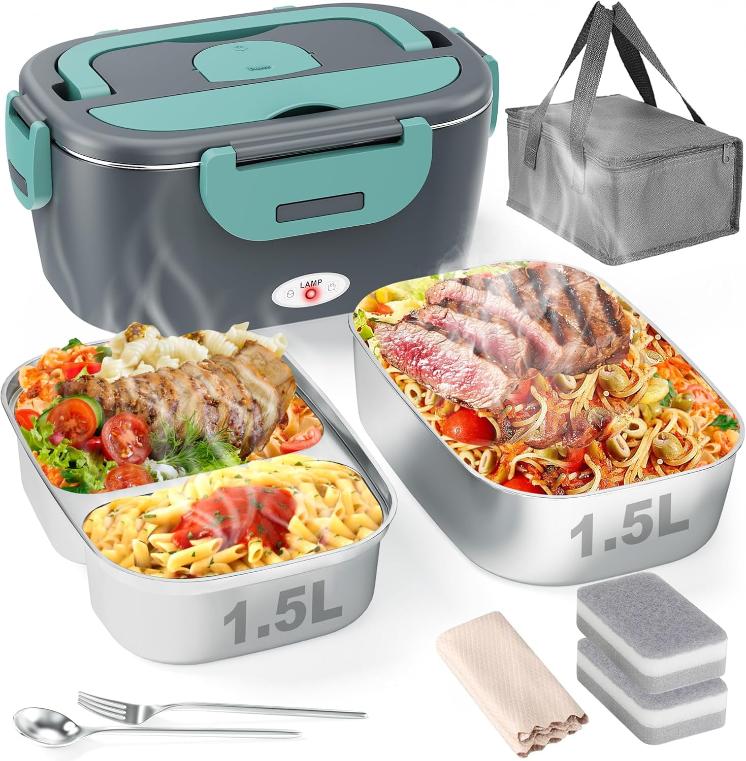 Electric Lunch Box for Men, Women & Adults - 80W Fast Heating - Heated ...