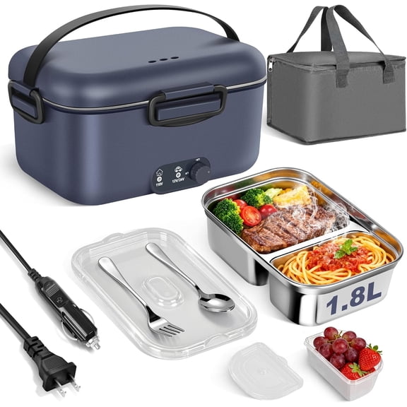Electric Lunch Box Warmer 1.8L - 100W Mechanical Temperature Control Heated Lunch Box for Adults, 12V/24V/110V Heating Lunchbox Heater for Work//, Fiambrera electrica portatil