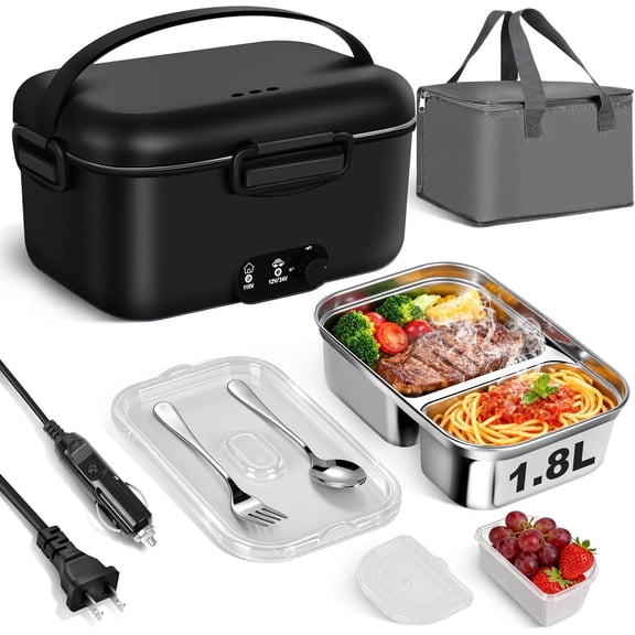 Electric Lunch Box Warmer 1.8L - 100W Mechanical Temperature Control Heated Lunch Box for Adults, 12V/24V/110V Heating Lunchbox Heater for Work//, Fiambrera electrica portatil