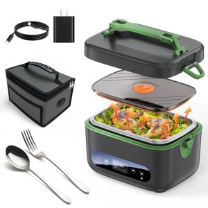 Lonchera eléctrica para adultos, a batería con calentamiento ajustable multivelocidad, calentador de comida portátil de 1.2L con bolsa térmica y cubiertos