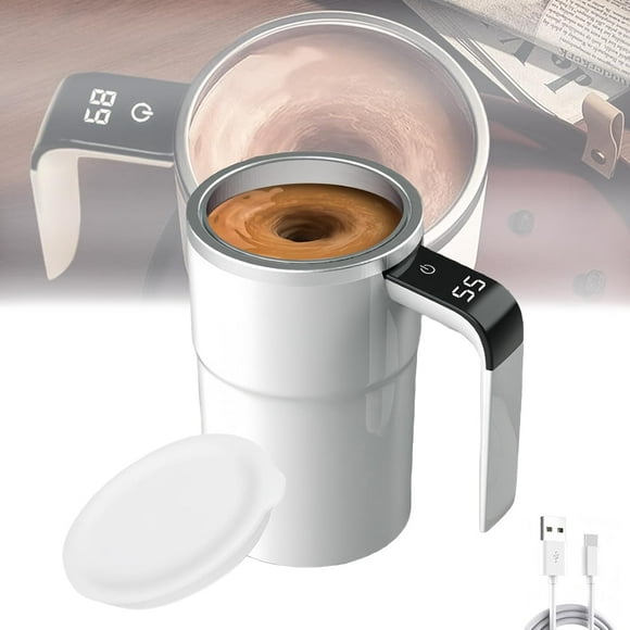Electric Magnetic Stirrer Coffee Mug with Digital Display, Rechargeable Self Stirring, Automatic, for Milk, Tea (1pcs White)