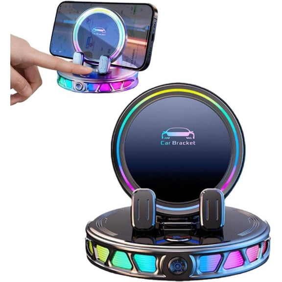Electric Magnetic Wireless Charging Car Phone Mount with RGB Ambient Light, Auto-Clamping Vacuum Suction Phone Holder, 360° Rotation Stable Dashboard Mount for All Cars