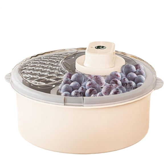 Electric & Manual Fruit Vegetable Washer Spinner | Multi-purpose Efficient Food Cleaner, Drain Basket Design | home kitchen, for grape lettuce berry, beige