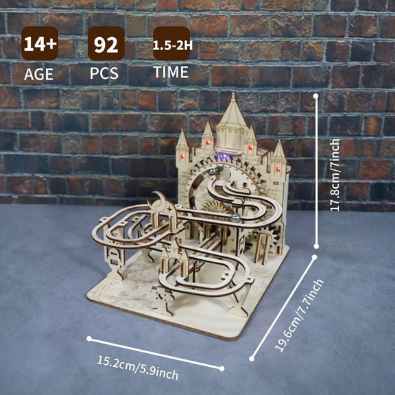 Electric Marble Run Mechanical Building Model Kit 3D Wooden Puzzle track with lights Brain Teaser Puzzle DIY handmade Christmas Gift