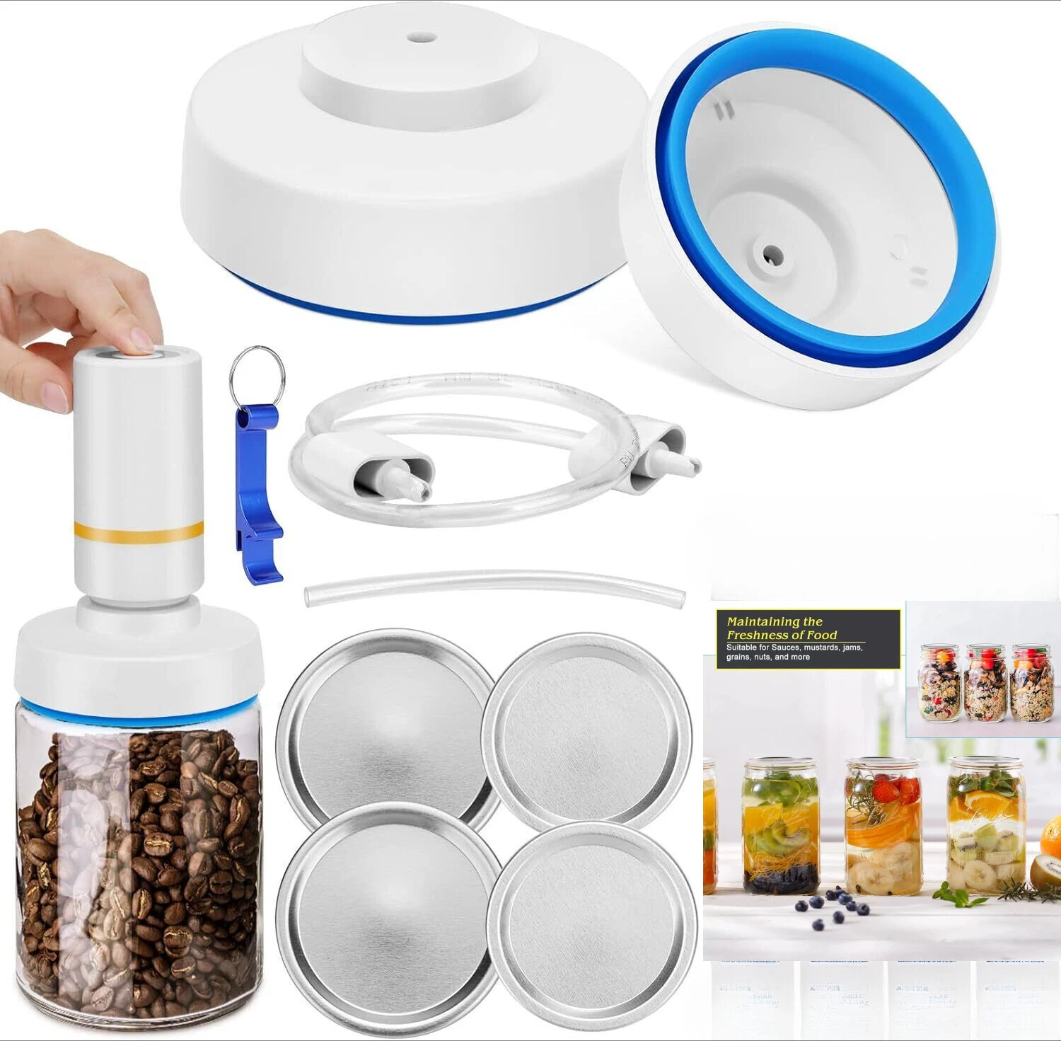 Electric Mason Jar Vacuum Ever Sealer Kit For Wide/ Regular Mouth Jars With Lids