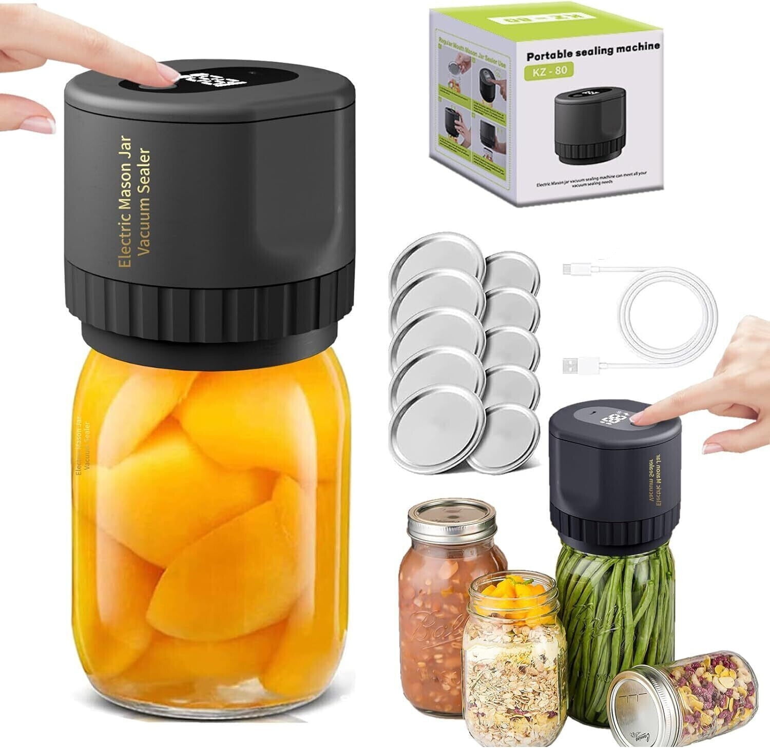 Electric Mason Jar Vacuum Sealer, Cordless Vacuum Sealer Kit for Wide
