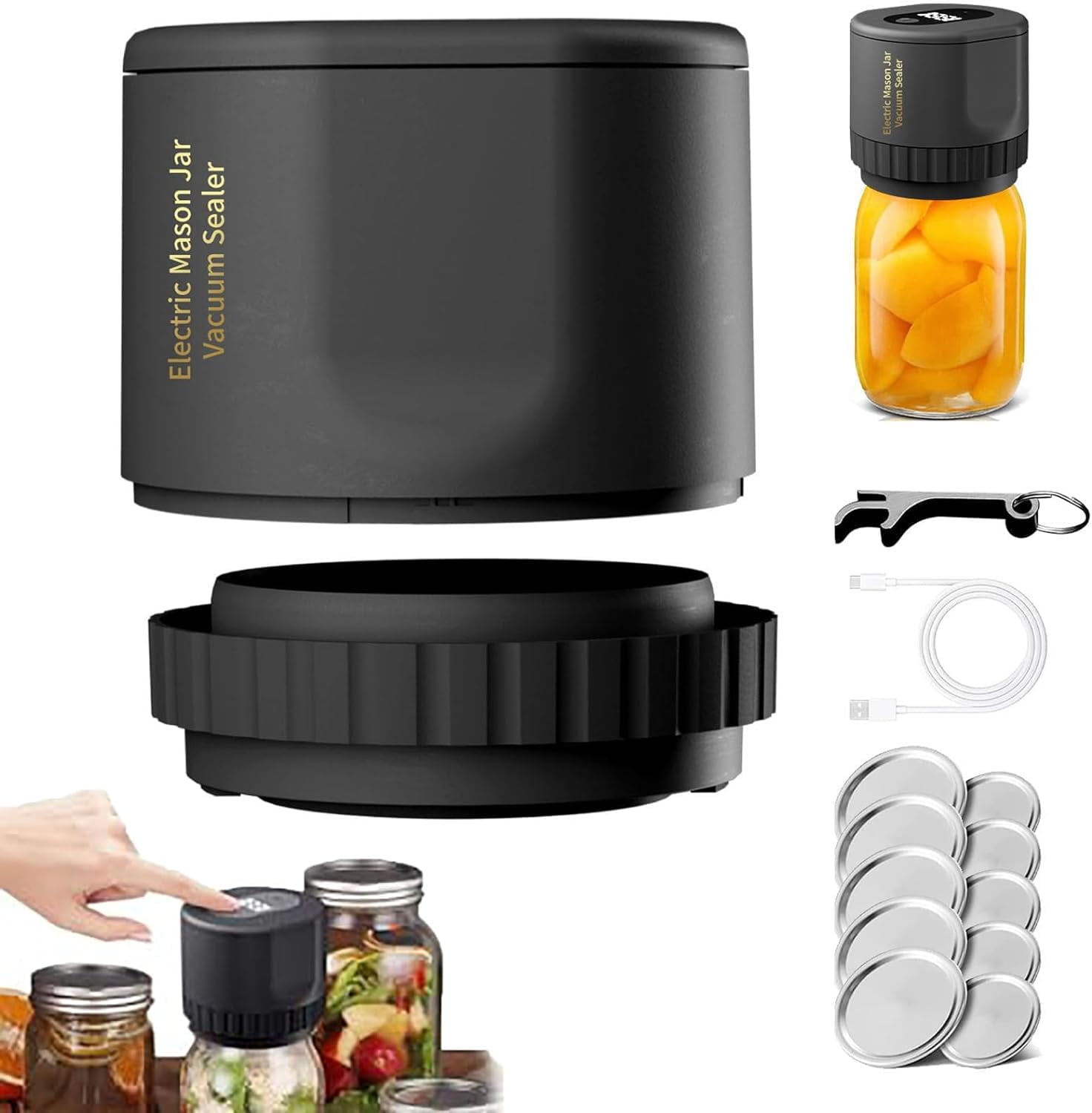 Electric Mason Jar Vacuum Sealer, Cordless Vacuum Sealer Kit for Wide