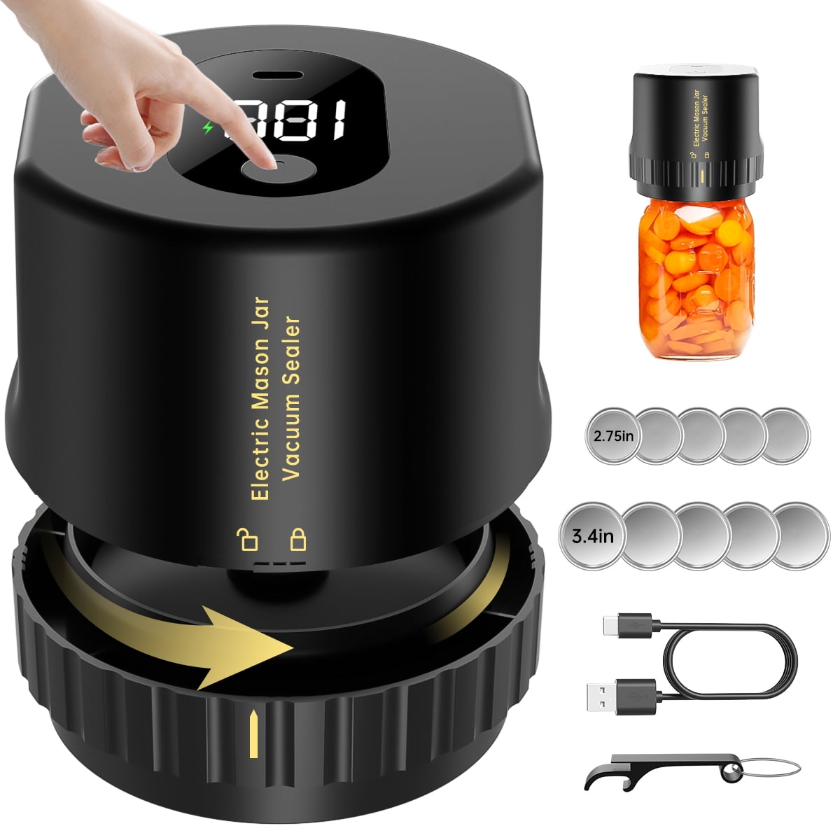 Electric Mason Jar Vacuum Sealer Kit Cordless Automatic Jar Sealer