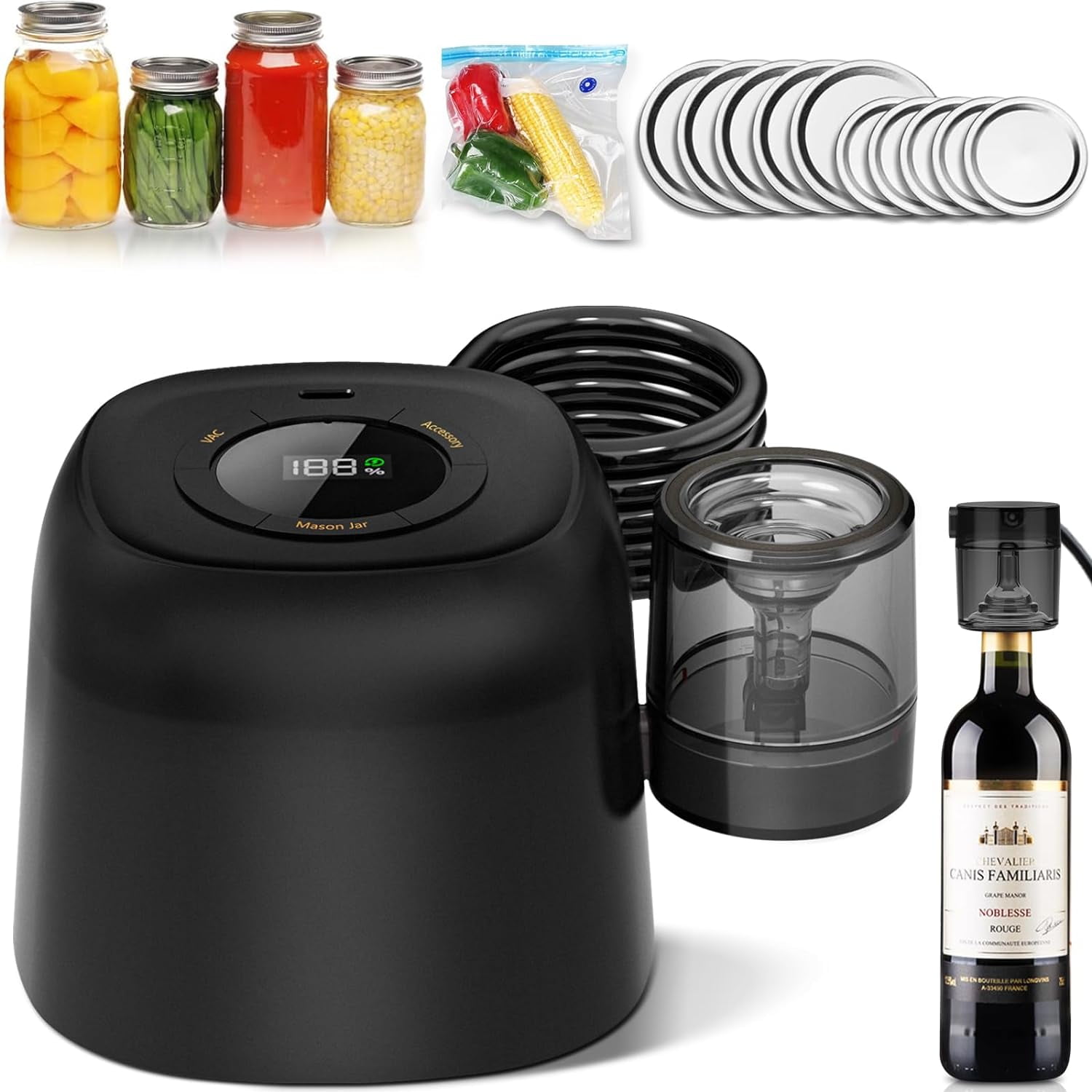 Electric Mason Jar Vacuum Sealer Kit with External Assembly Vacuum Pump for Food Storage