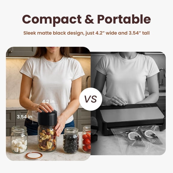 Electric Mason Jar Vacuum Sealer Kit, Includes Lids, Opener & Charger, Compatible with Wide and Regular Mouth Jars, Portable Food Storage Canning Machine, Easy to Use
