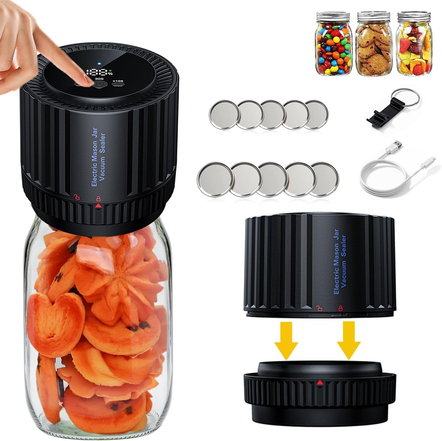 Electric Mason Jar Vacuum Sealer Kit for Wide Mouth and Regular Mouth