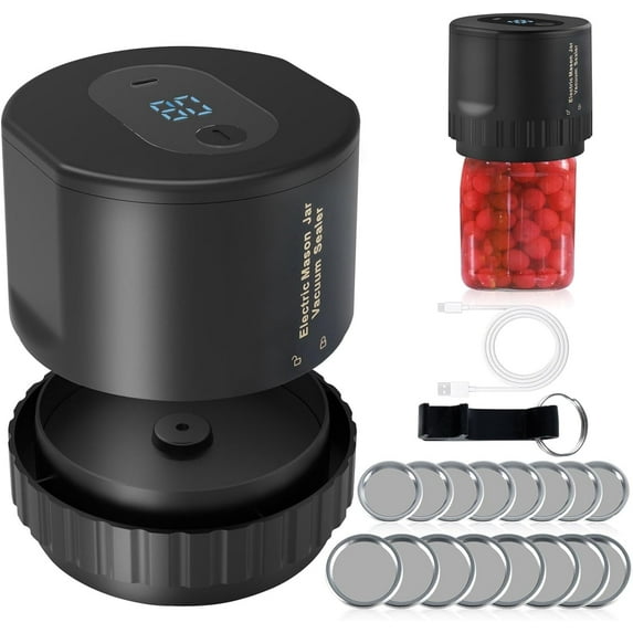 Electric Mason Jar Vacuum Sealer Kit for Wide Mouth and Regular Mouth Mason Jars,Mason Jar Vacuum Sealer for Canning Food,Food Saver,Food Storage(Black)