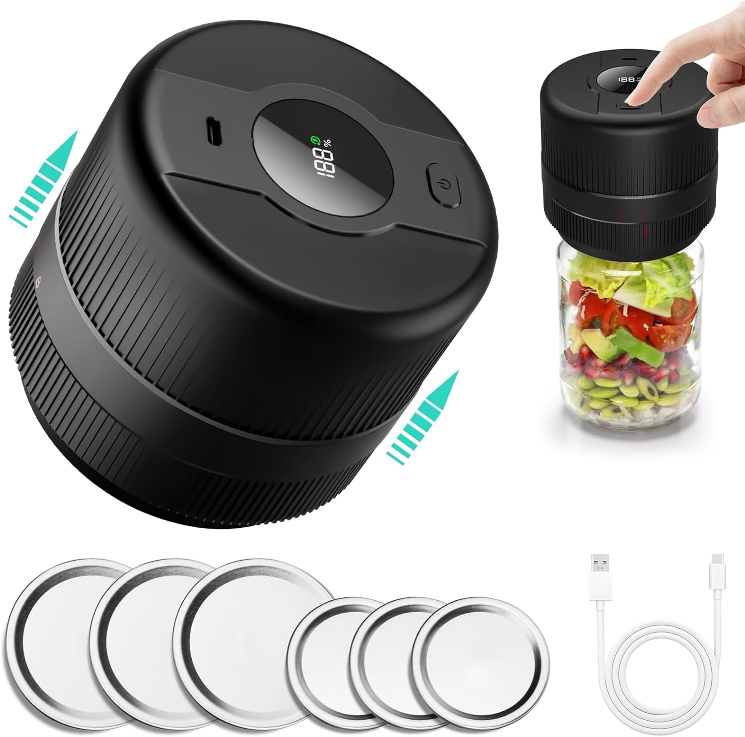 Electric Mason Jar Vacuum Sealer Kit for Wide Mouth and Regular Mouth