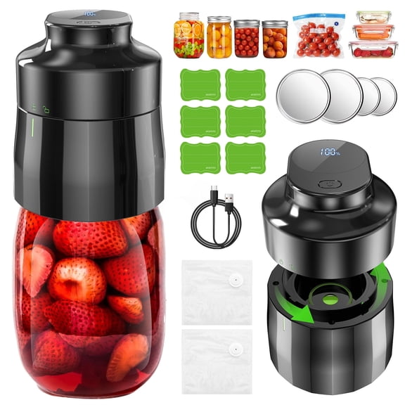 3 in 1 Mason Jar Vacuum Sealer Kit, Jar Vacuum Sealer for Canning Jars -Electric Sealer Compatible with Wide & Regular Mason Jars/Vacuum Bags/Seal Containers for Food Storage (Black)