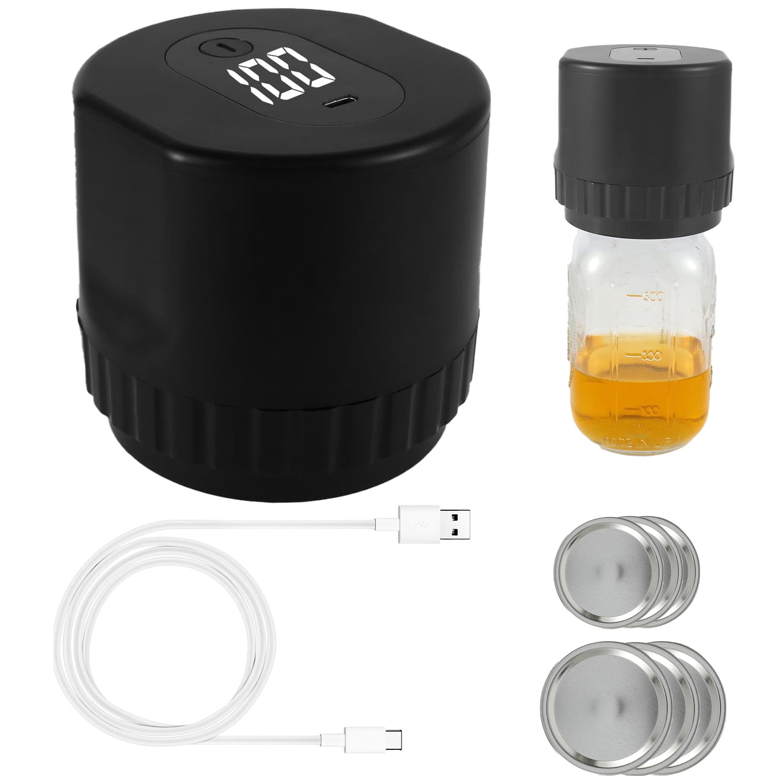 Electric Mason Jar Vacuum Sealer with Power Display USB Rechargeable