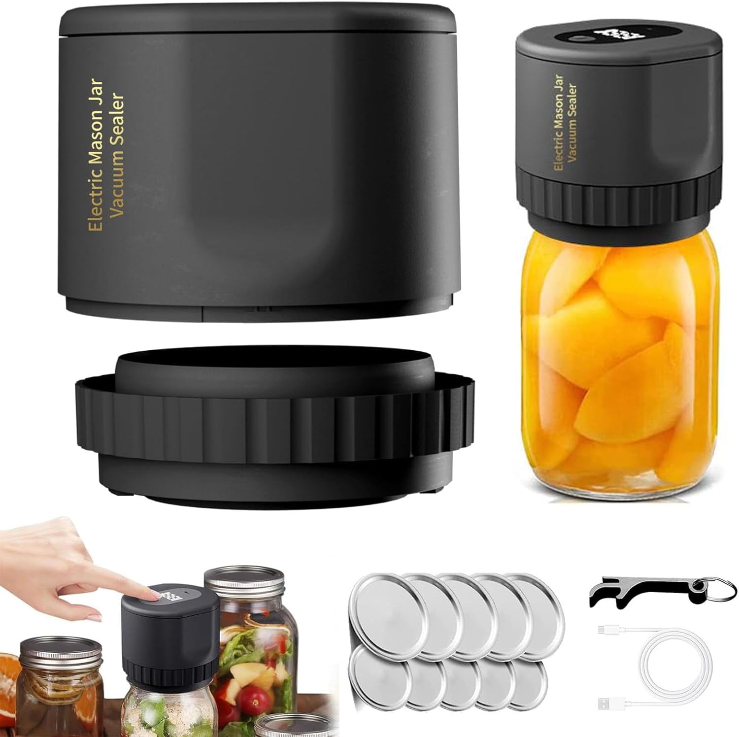 Electric Mason Jar Vacuum Sealer, Strong Suction Vacuum Sealer for ...
