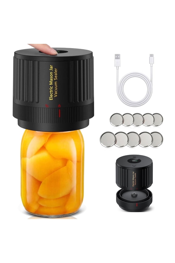 Electric Mason Jar Vacuum Sealer, Vacuum Sealer Kit for Wide-Mouth & Regular-Mouth Mason Jars, Food Storage and Fermentation, Black