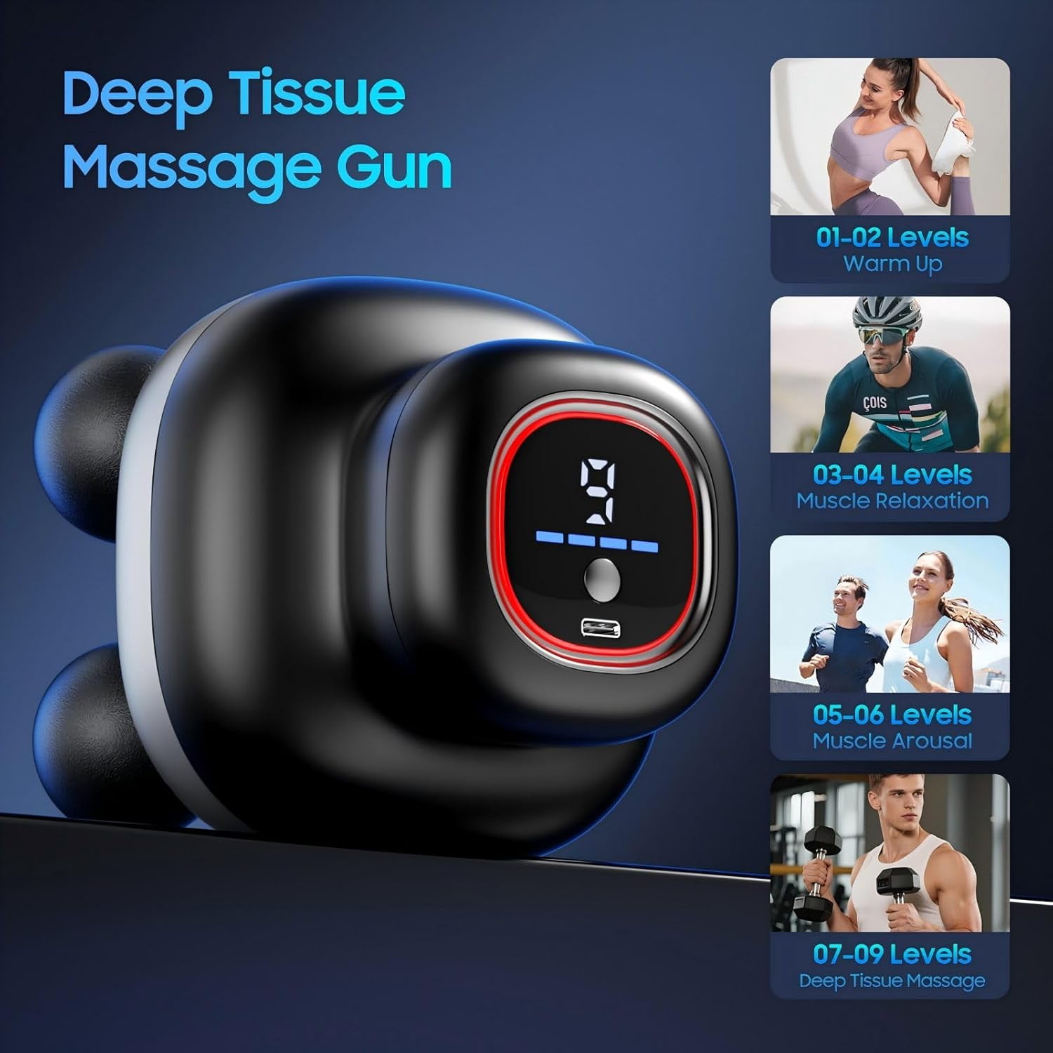 Electric Body Massager Gun with 4 Heads & Heat Compression for Deep Tissue Muscle Relief