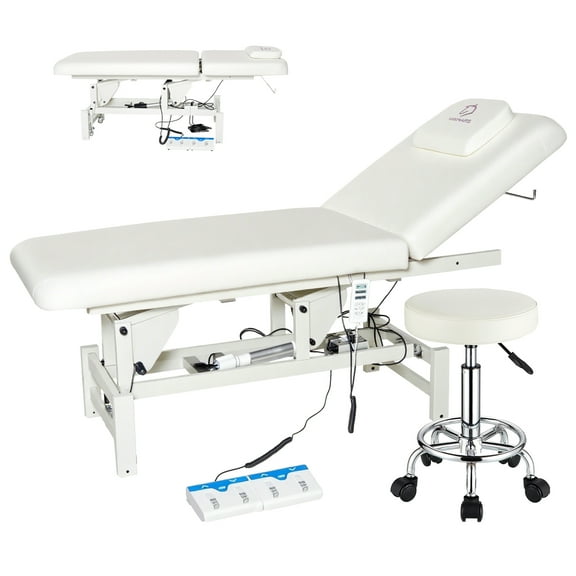 Electric Massage Table 2 Motors Adjustable Facial Bed Tattoo Chair Spa Bed Beauty Salon Treatment Table Therapy Chair with Hand Foot Remote and Lockable Wheels