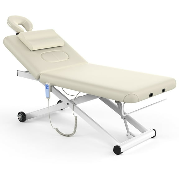 Electric Massage Table with Electric Lift Motor and Manual Backrest, Heavy Duty PU Leather Stationary Physical Therapy Table, Treatment Table Salon for Medical Spa/Facial Bed/Beauty Bed
